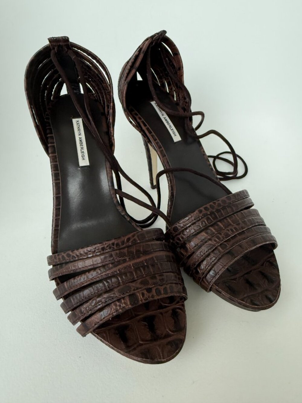 NYC Designer HANDMADE Genuine Leather Crocodile Strappy Stiletto High Heels NEW